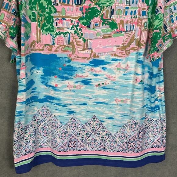 Talbots Top Womens 3X Pink Short Sleeve Tropical Resort Preppy Stretch Comfort - Picture 3 of 13